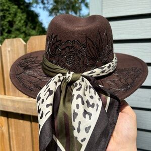Hand burned fedora hat